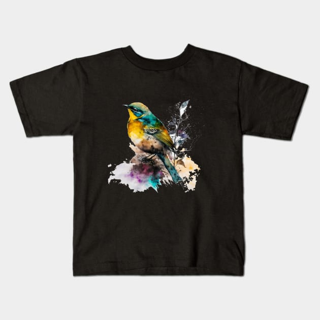 A nice bird with leaves Kids T-Shirt by KhaledAhmed6249